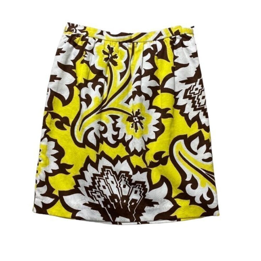 An Original Milly Of New York Yellow Floral Jacquard Pleated Skirt Size 2